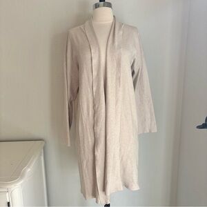 Fashion Apparel Ribbed Open Front Knit Long Cardigan Duster Sweater, Oatmeal, S